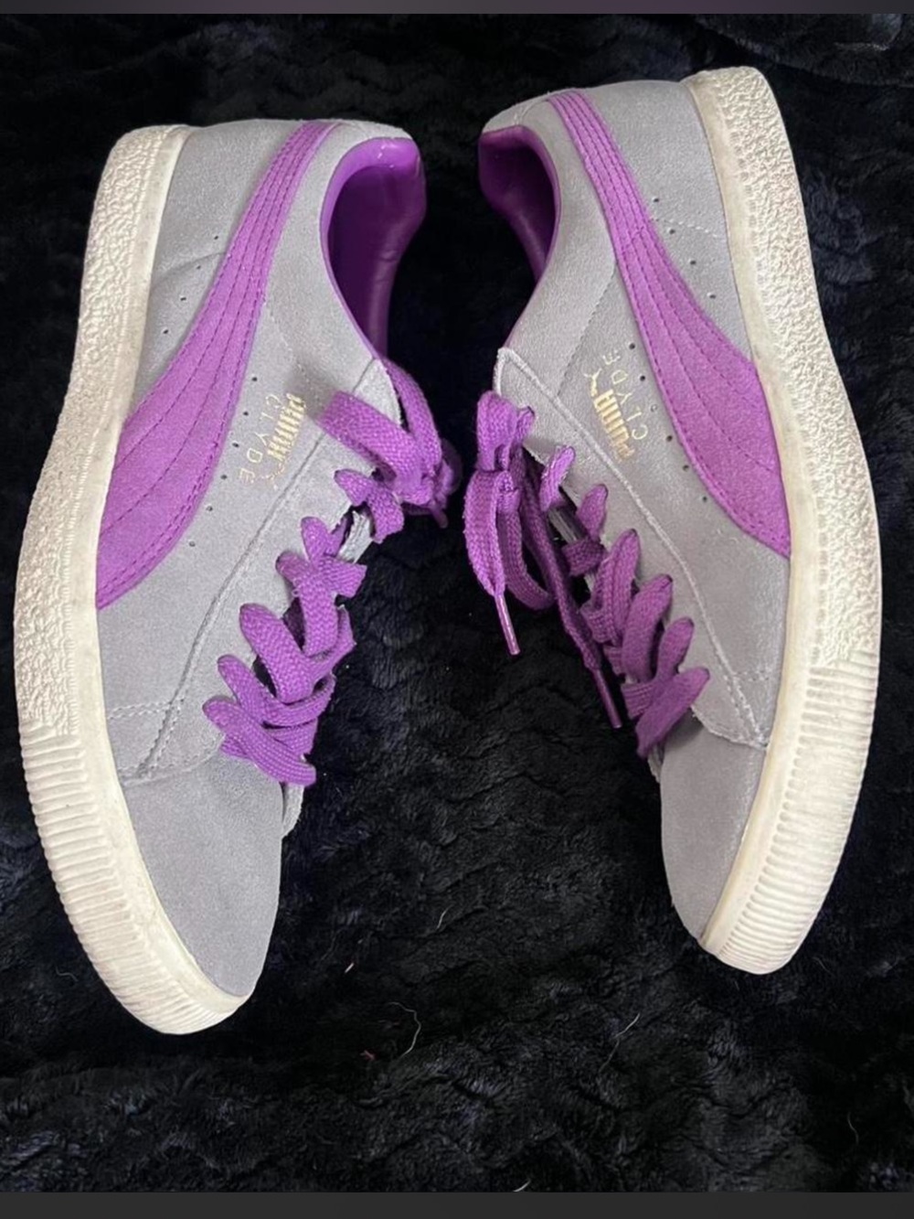 Puma CLYDE Basket Classic grey and purple trainers 181632 38 Size 9